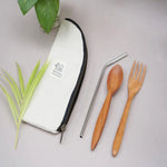 Bare upcycled pouches with cutlery and Straw kit