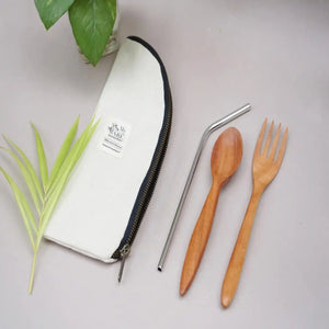 Bare upcycled pouches with cutlery and Straw kit
