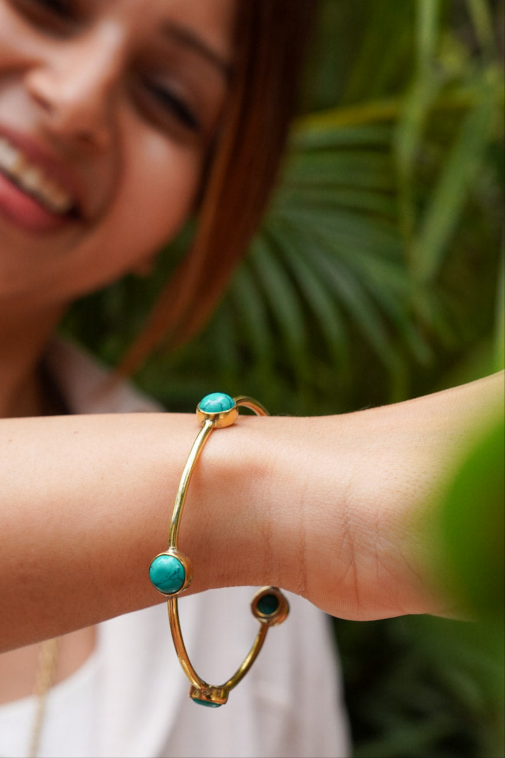 Turquoise drop brass bangle