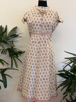 White Block Printed Bagh Dress