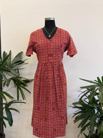 Crimson Petal Gathered Half Sleeve Dress