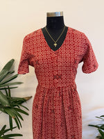 Crimson Petal Gathered Half Sleeve Dress