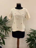 White Bagh Top with Red Hand Embroidery