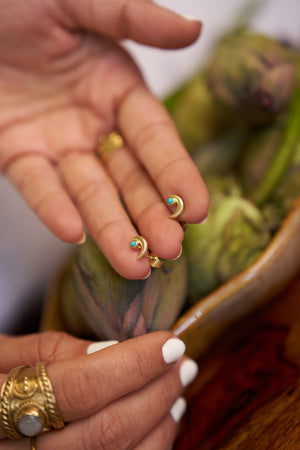 Turquoise moon brass stud