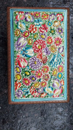 Carved Walnut Wood Box with Painted Paper Mache Lid