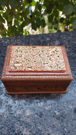 Carved Walnut Wood Box with Painted Paper Mache Lid