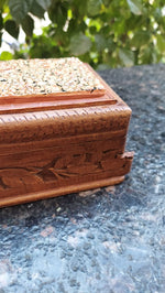 Carved Walnut Wood Box with Painted Paper Mache Lid