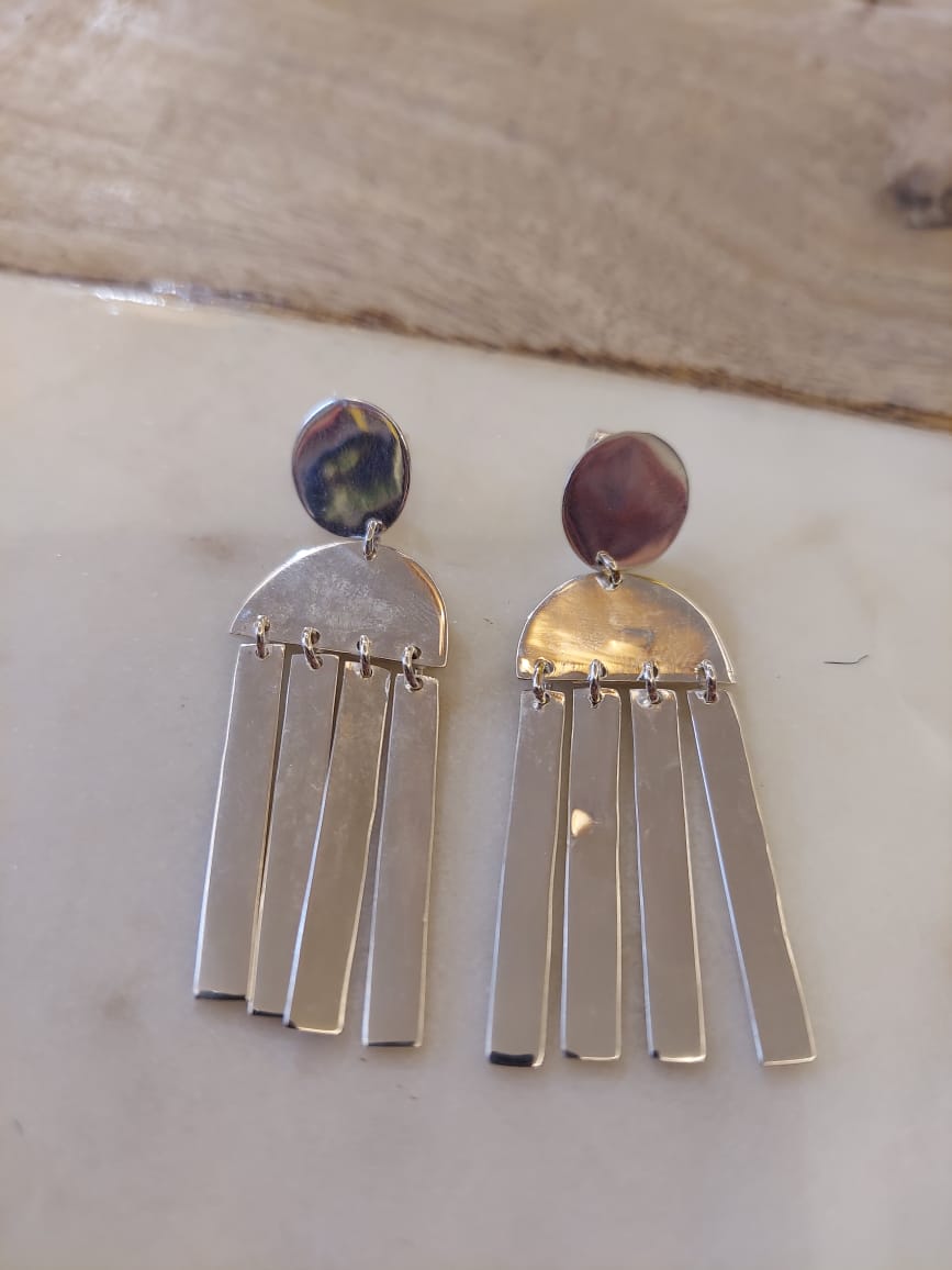 Geometric Silver drop earrings