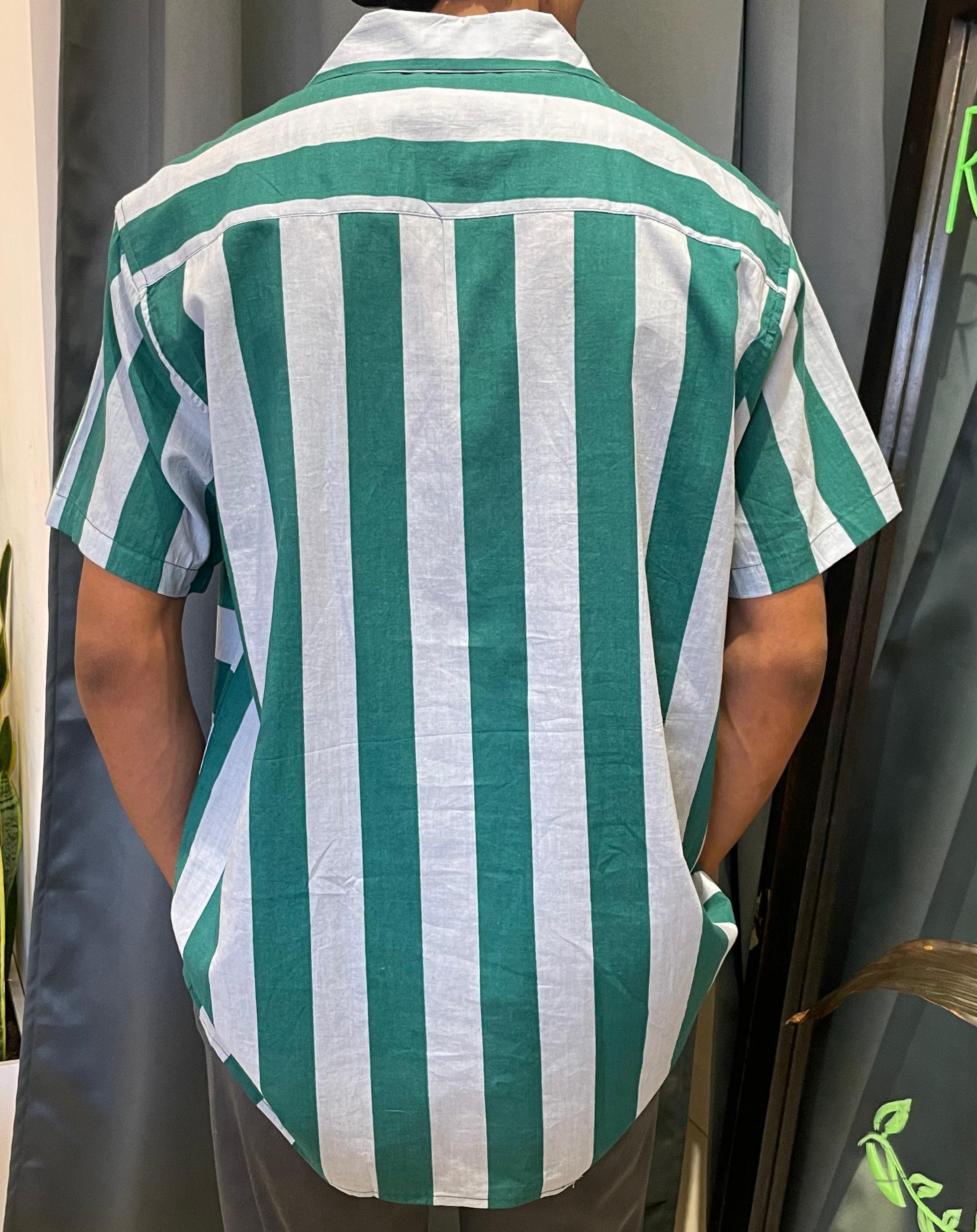 Half sleeve stripes shirt - Green and Grey