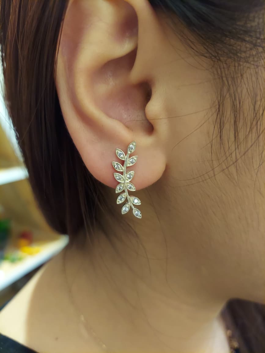 Silver leaf tangle with gems earrings