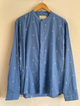 Jamdhani Chinese collar shirt - sky blue with white print