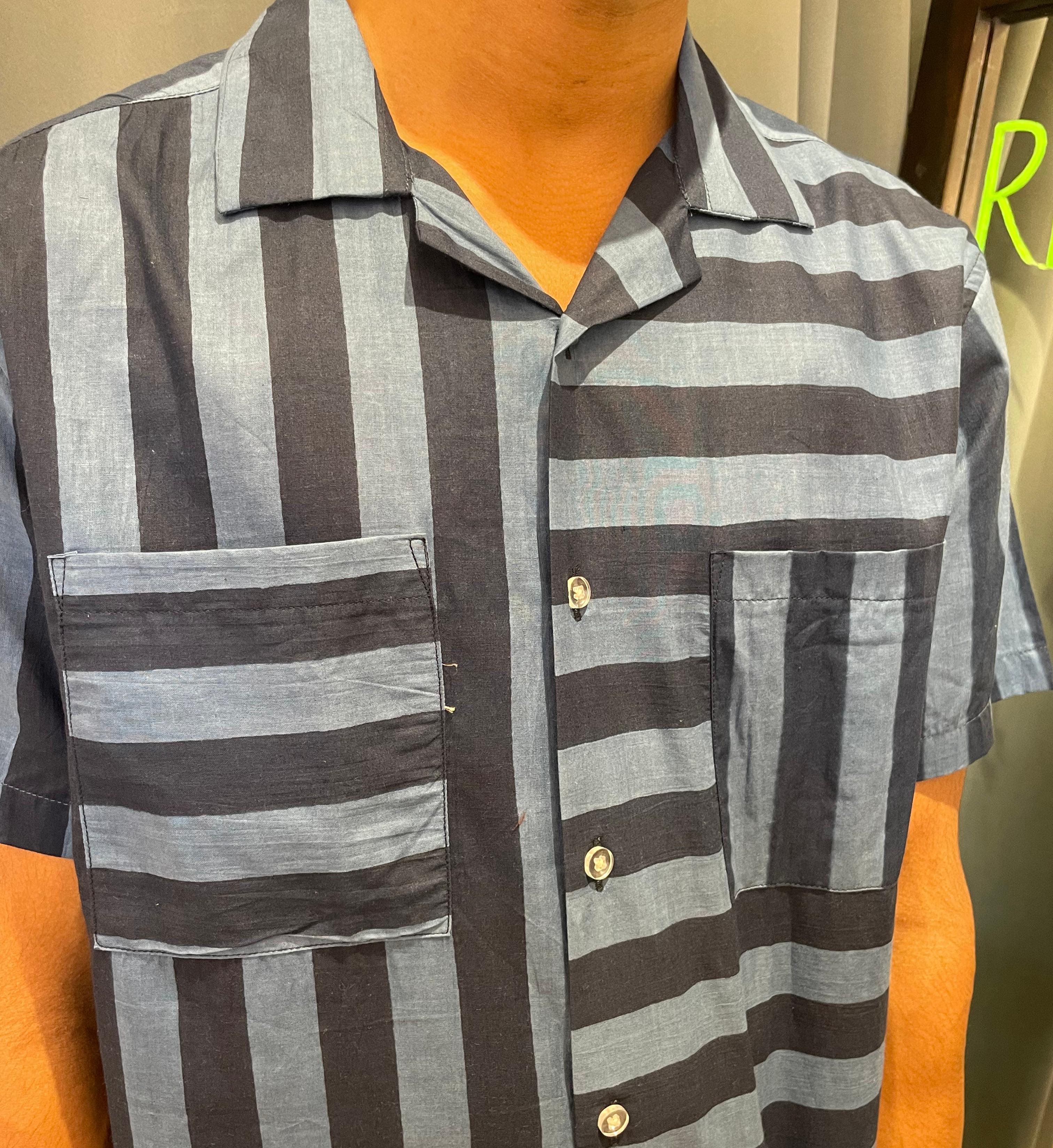 Half sleeve stripes shirt - Blue & blue