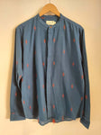 Jamdhani Chinese collar shirt - Navy blue with red print