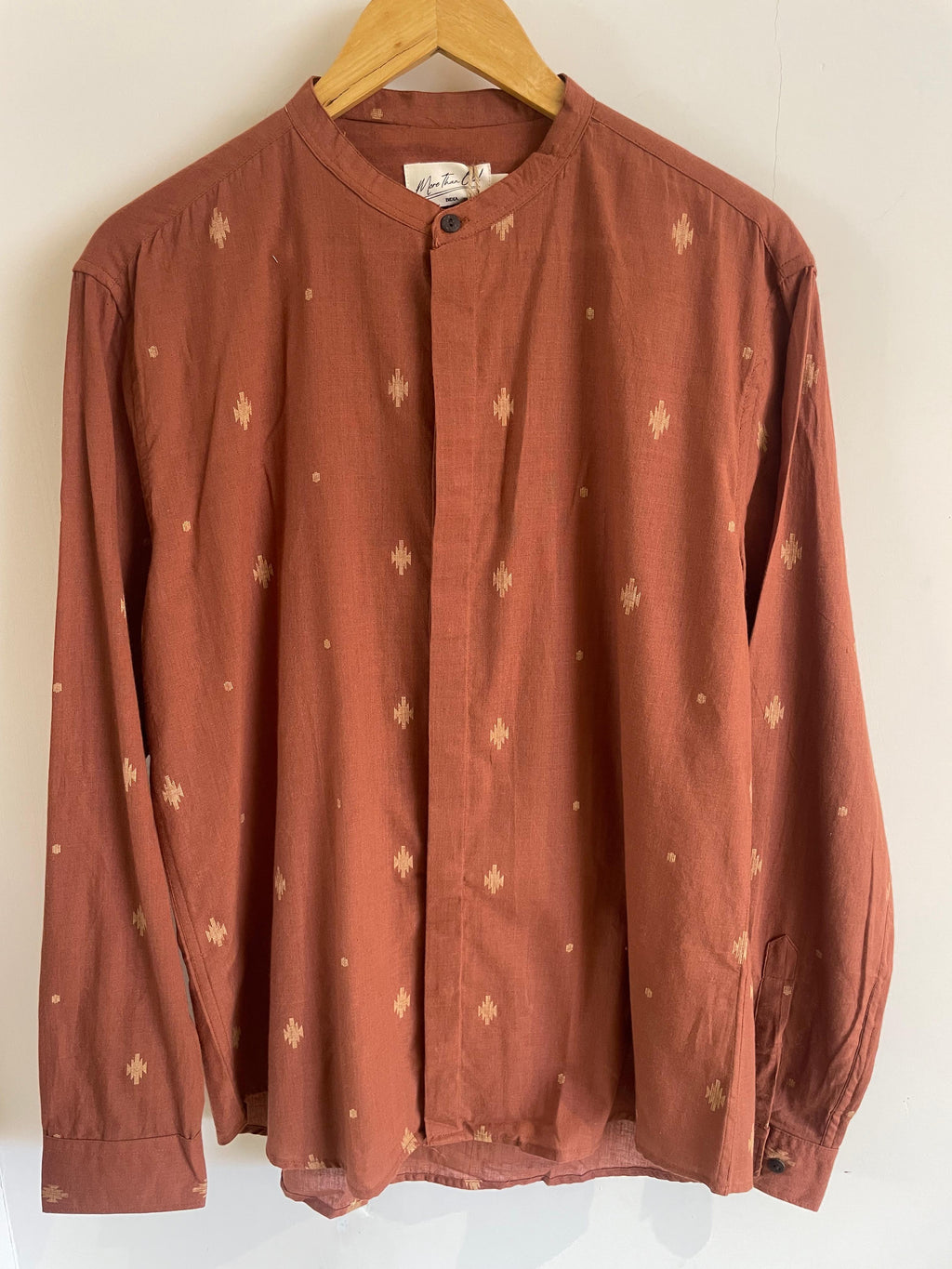 Jamdhani Chinese collar shirt - Bronze skin with yellow prints