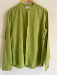 Jamdhani Chinese collar shirt - neon green with white print