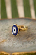 Lapis evil eye brass ring