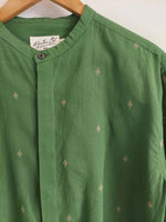 Jamdhani Chinese collar shirt - Green with yellow print