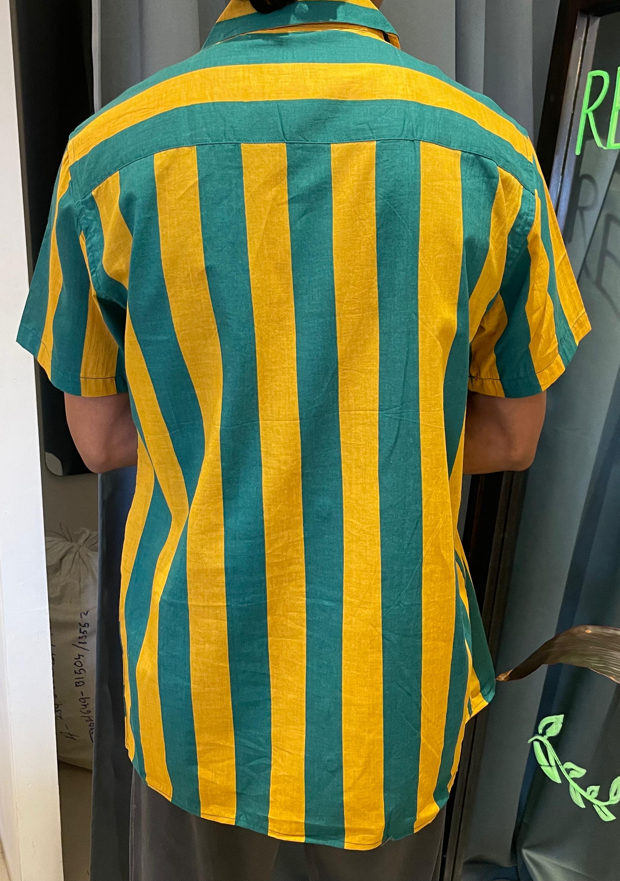 Half sleeve stripes shirt - Green and yellow