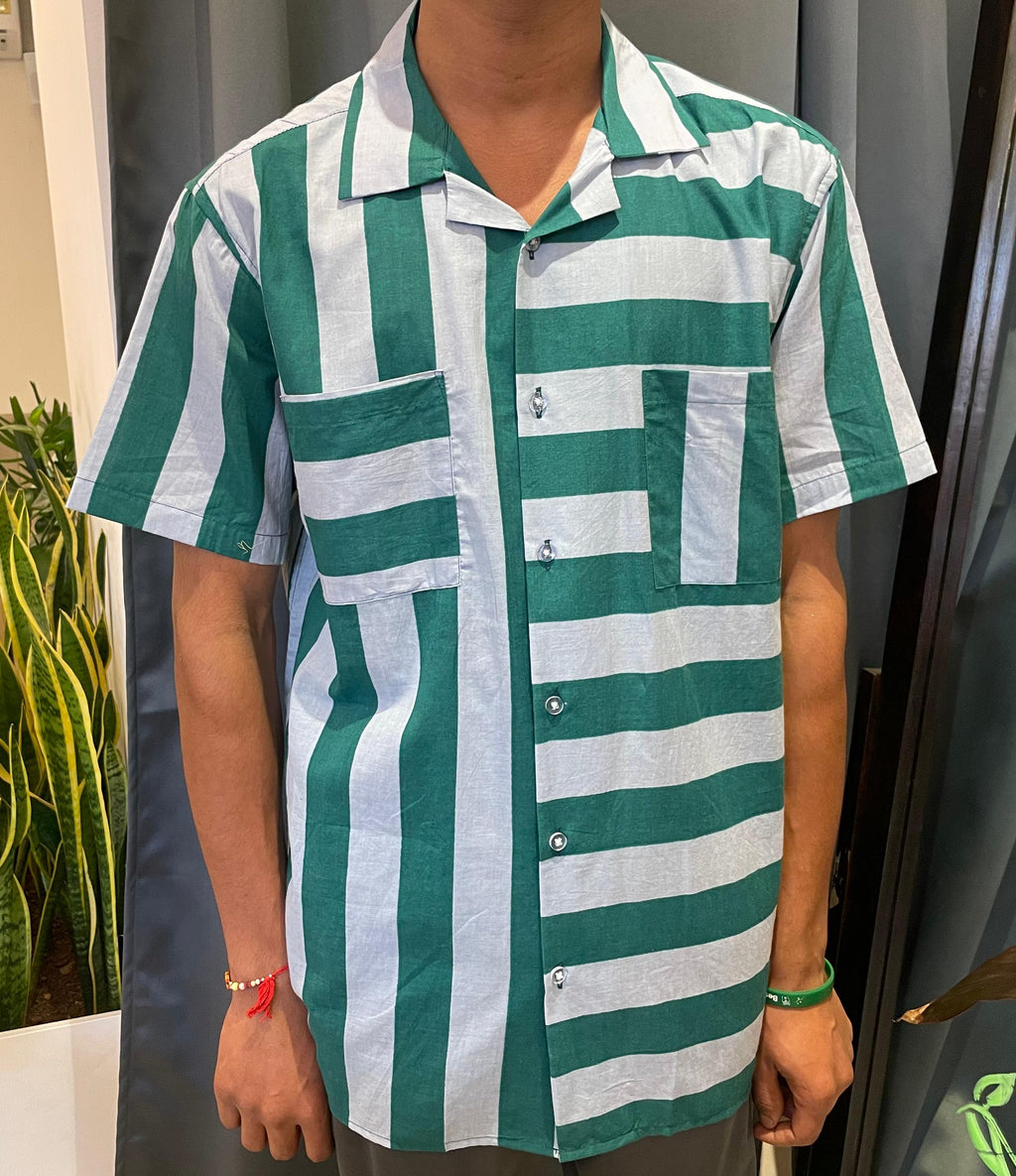 Half sleeve stripes shirt - Green and Grey