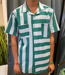 Half sleeve stripes shirt - Green and Grey