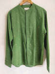 Jamdhani Chinese collar shirt - Green with yellow print