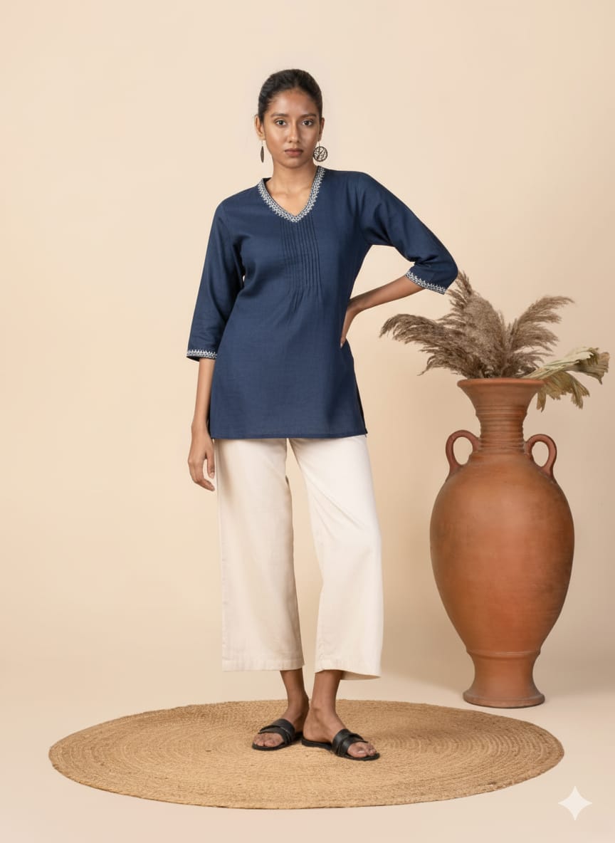 Embroidered V-neck tops