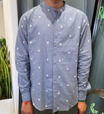 Jamdhani Chinese collar shirt - Grey with white print