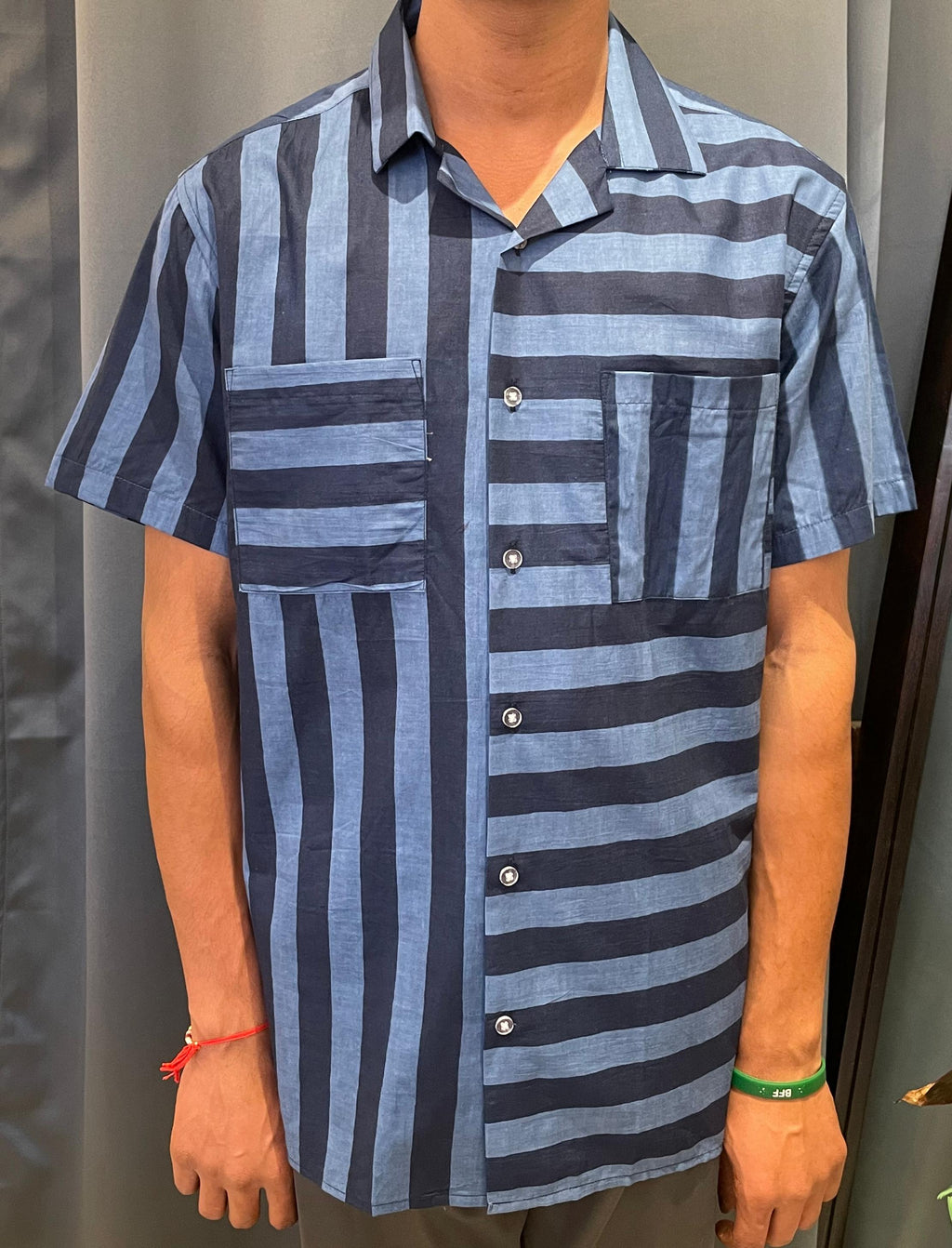 Half sleeve stripes shirt - Blue & blue