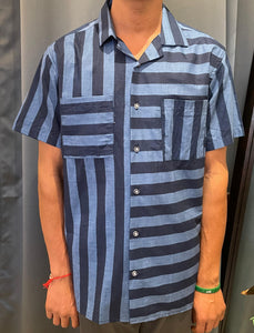 Half sleeve stripes shirt - Blue & blue