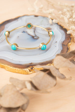 Turquoise drop brass bangle
