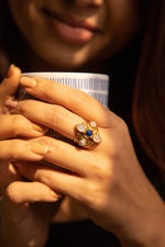 Lapis petal brass ring adjustable
