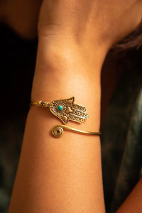 Hamsa brass handcuff with turquoise stone