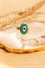 Evil eye turquoise ring adjustable