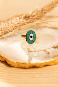 Evil eye turquoise ring adjustable