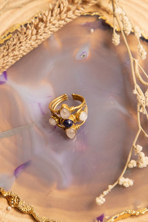 Lapis petal brass ring adjustable