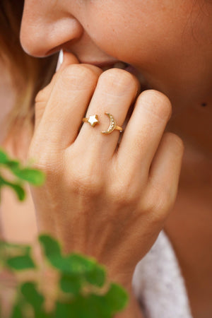 Celestial adjustable brass ring