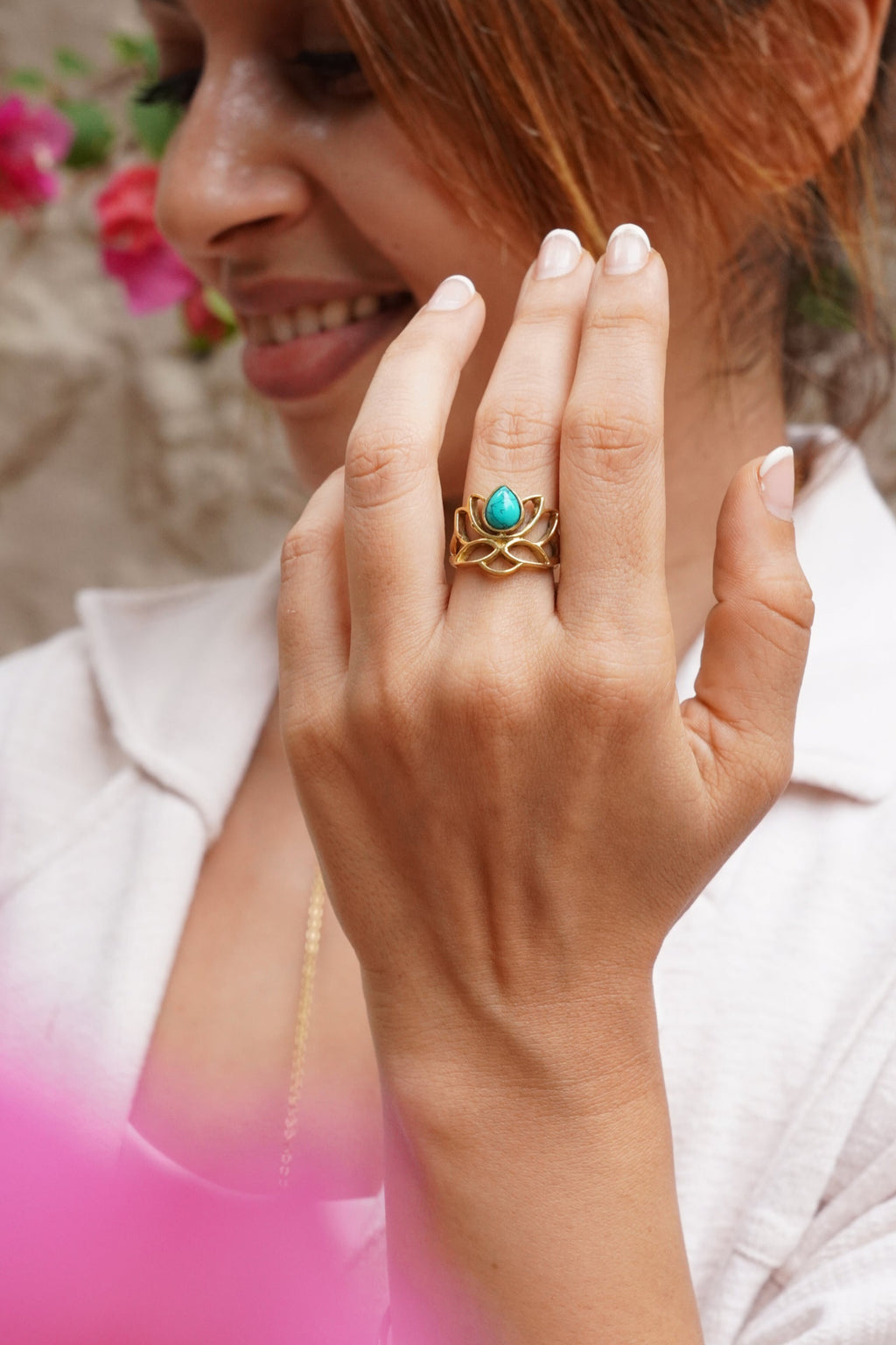 Lotus adjustable brass ring