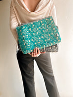 Cotton Laptop Sleeve - Teal floral